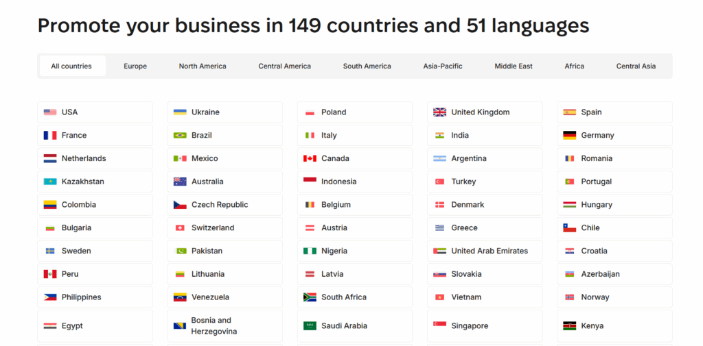 Promote your business in 149 countries and 51 languages