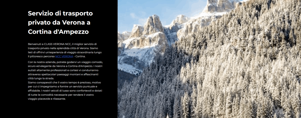 Servizio di trasporto privato da Verona a Cortina d'Ampezzo